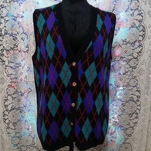 DONNKENNY 90’s VTG Argyle Sweater Vest Women's Size Small Multicolor Diamond